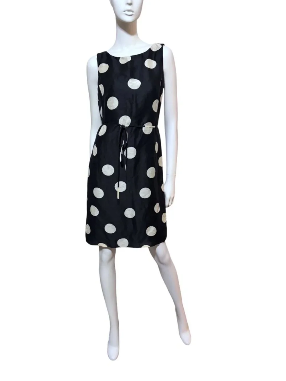 Y2K Talbots Polka Dot Dress 4 Petite Linen Silk Sleeveless Rockabilly Retro - Picture 2 of 8